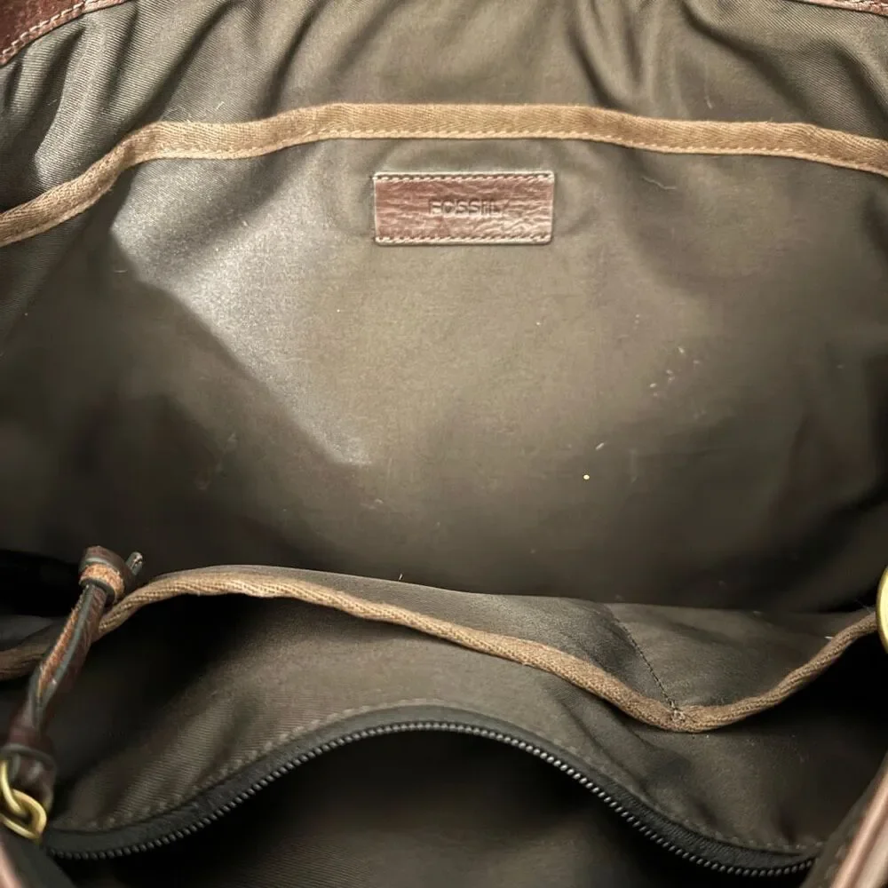 Fossil Defender Slim Messenger Bag Brown Cognac Leather Commuter Crossbody